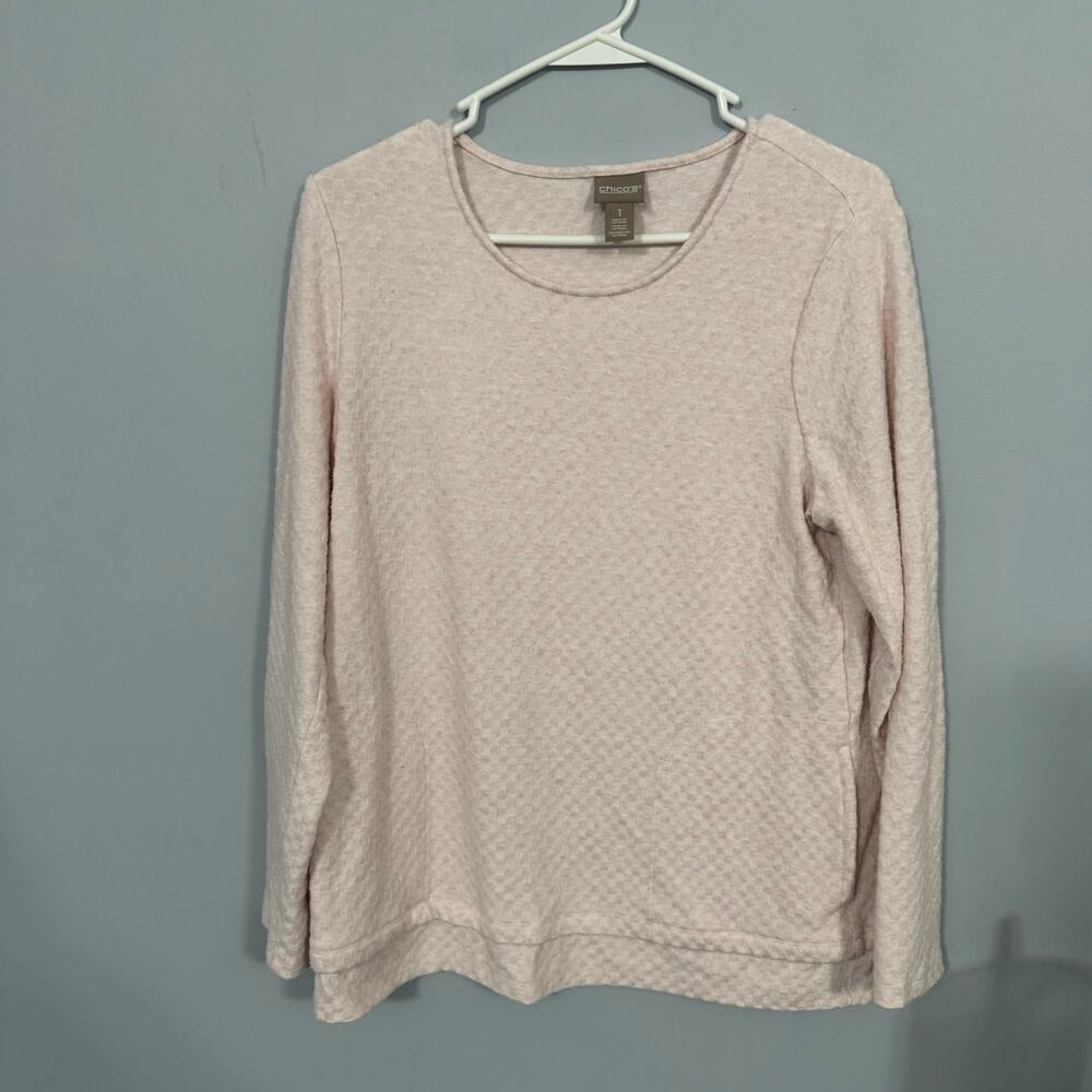 Chico’s Cozisoft Pink Sand Basket Weave Pullover Top Women's Size Large / 12
